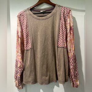 Easel Purple and Pink Patchwork Long Sleeve Top
